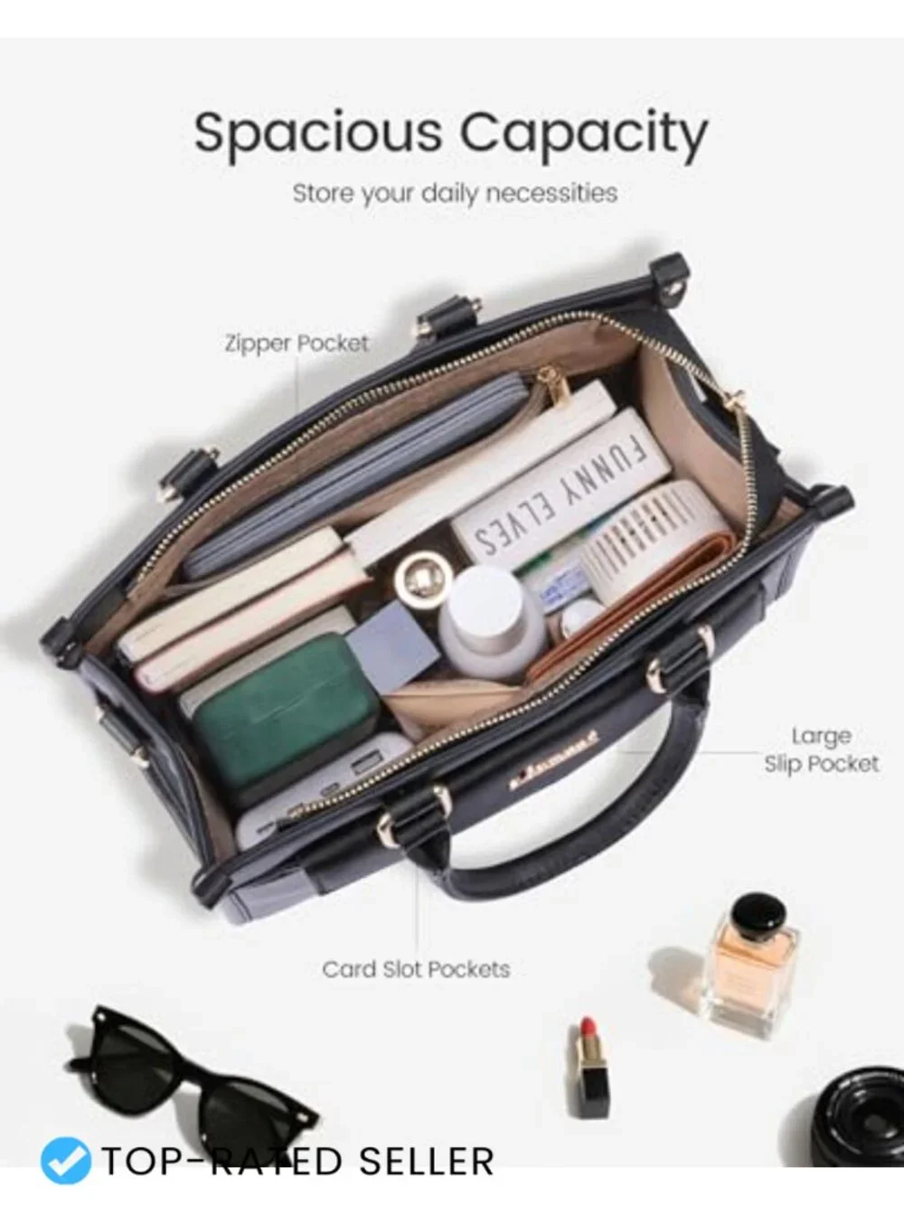 PU Leather Satchel Tote with Crossbody Strap